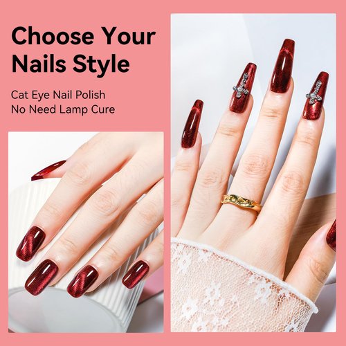 Bevimee Red Cat Eye Nail Polish, Magnetic Nail Polish Non Gel Fast Dry Air Dry Nails Lacquer Long Lasting Salon-Quality Manicure Gift for Women Girls DIY Home 12ML