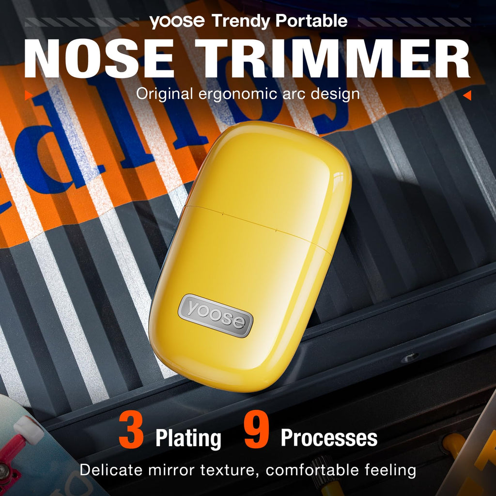 yoose Nose Hair Trimmer, Alloy Portable Painless Nose Hair Trimmer for Men Women, IPX7 Waterproof, Travel Size, USB-C Rechargeable Nose Trimmer with Dust Protection Cap, Dual Edge Blade, Yellow