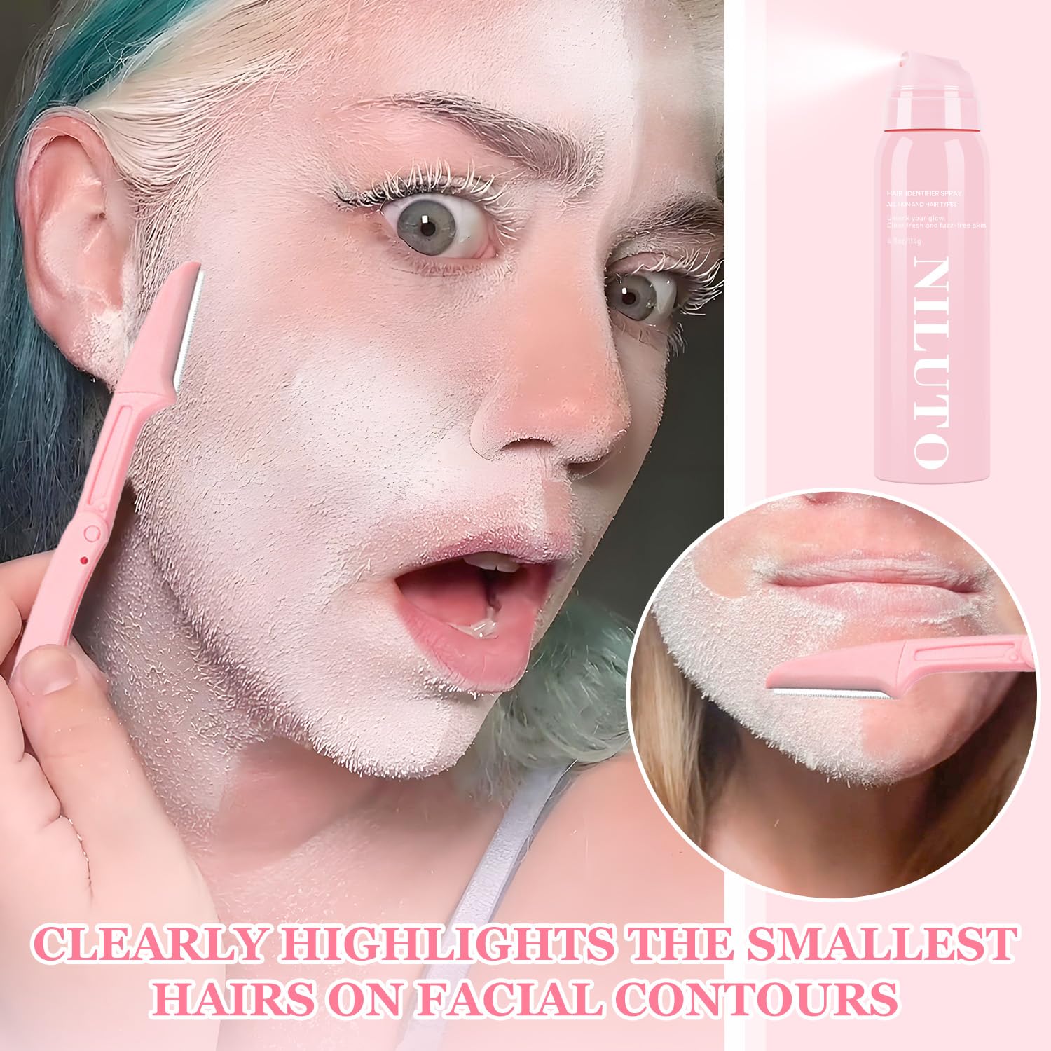 2Pack Hair Identifier Spray for Face Shaving, Moisturizing and Skin Care Dermaplaner Spray,Skin Body Hair Identifier Comfortable Face Shaving Powder (Pink 2pack 01)