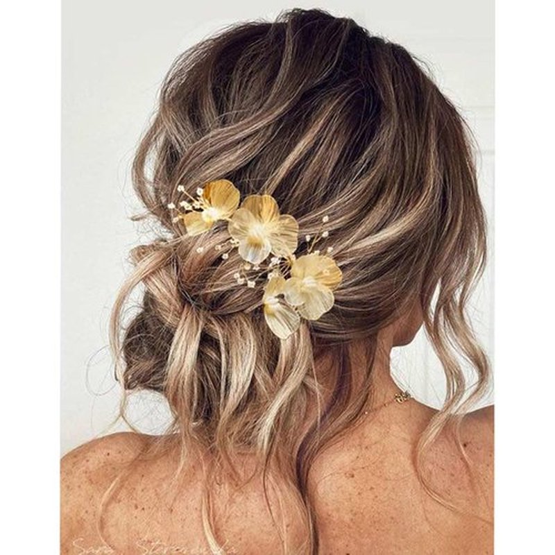 Catery Flower Bride Wedding Hair Vine Gold Headpiece Floral Bridal Hair Accessories for Women