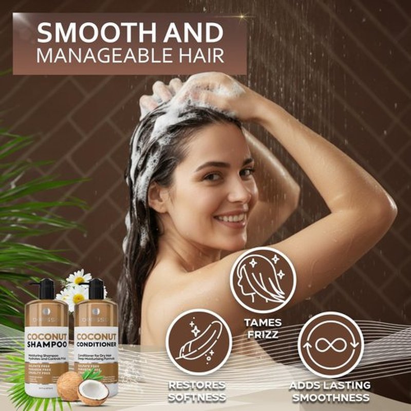 Skiennix Coconut Shampoo & Conditioner Set - Sulfate-Free, Deep Moisturizing Formula for All Hair Types | 16 Fl Oz (Set of 2)
