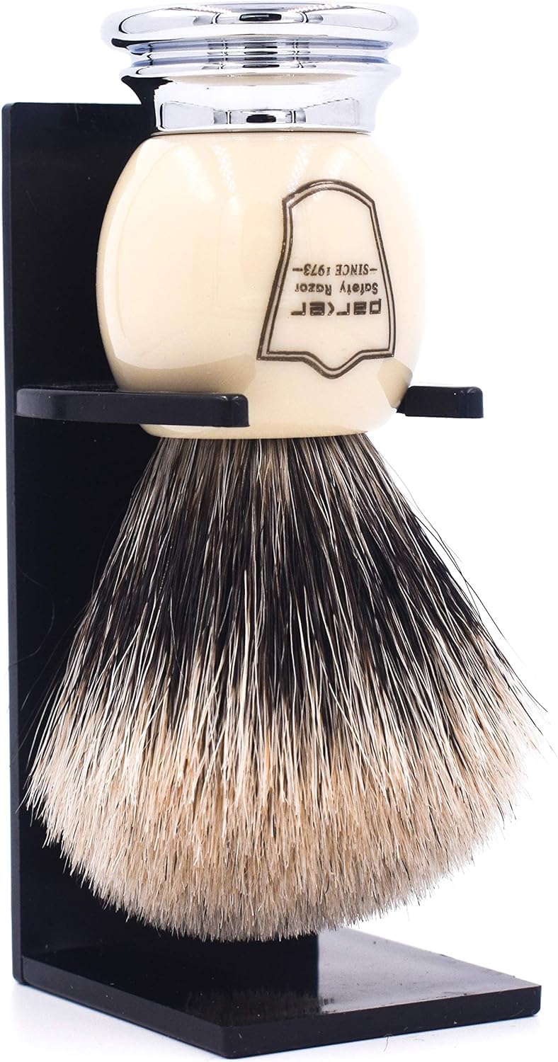 Parker Pure Badger Shaving Brush, Faux Ivory & Chrome, 22mm Knot