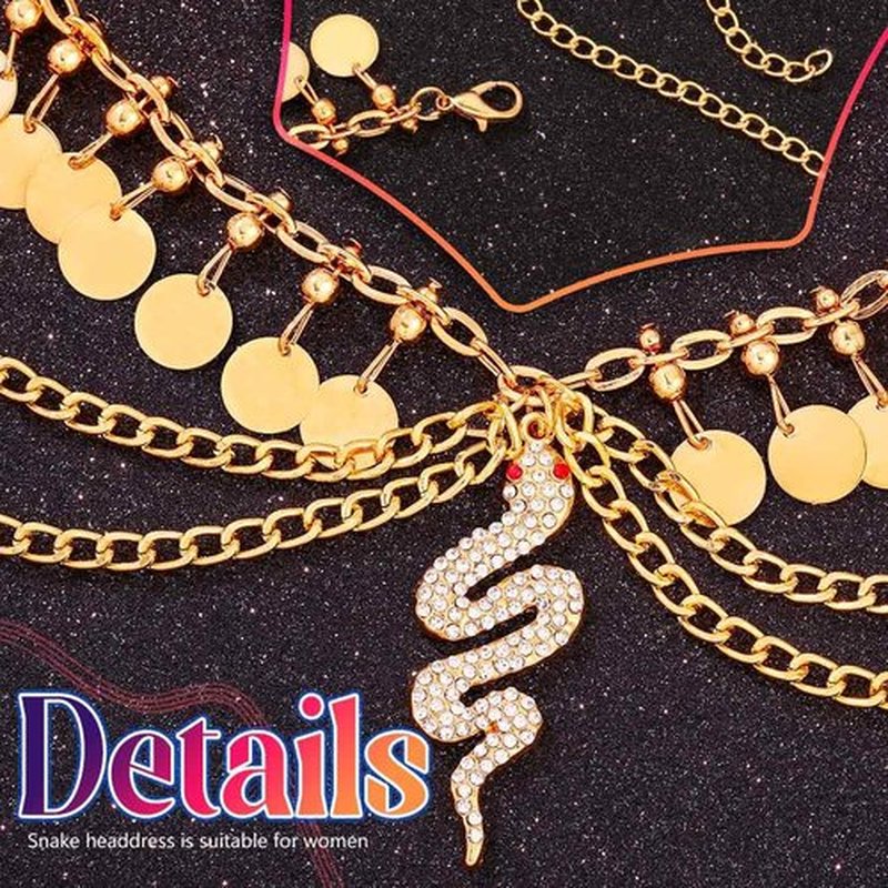 Sixexey Boho Gold Sequin Head Chain Egyptian Snake Headpiece Festival Cleopatra Costume Hair Accessories for Women