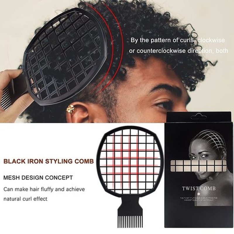 Magic Curl Sponge Set for Barber Hair Styling: Afro Twist Hair Brush, Metal Pick Comb, and Styling Combs (Black-A)