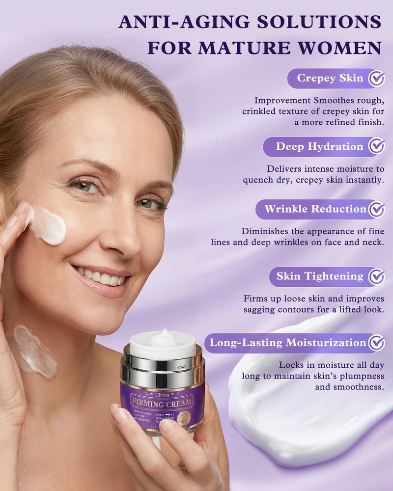 UKVOA Firming Face & Neck Cream - 7% Hyaluronic Acid & Retinol - Anti-Aging Collagen Moisturizer for Mature Women, Day & Night Formula 1.7 oz