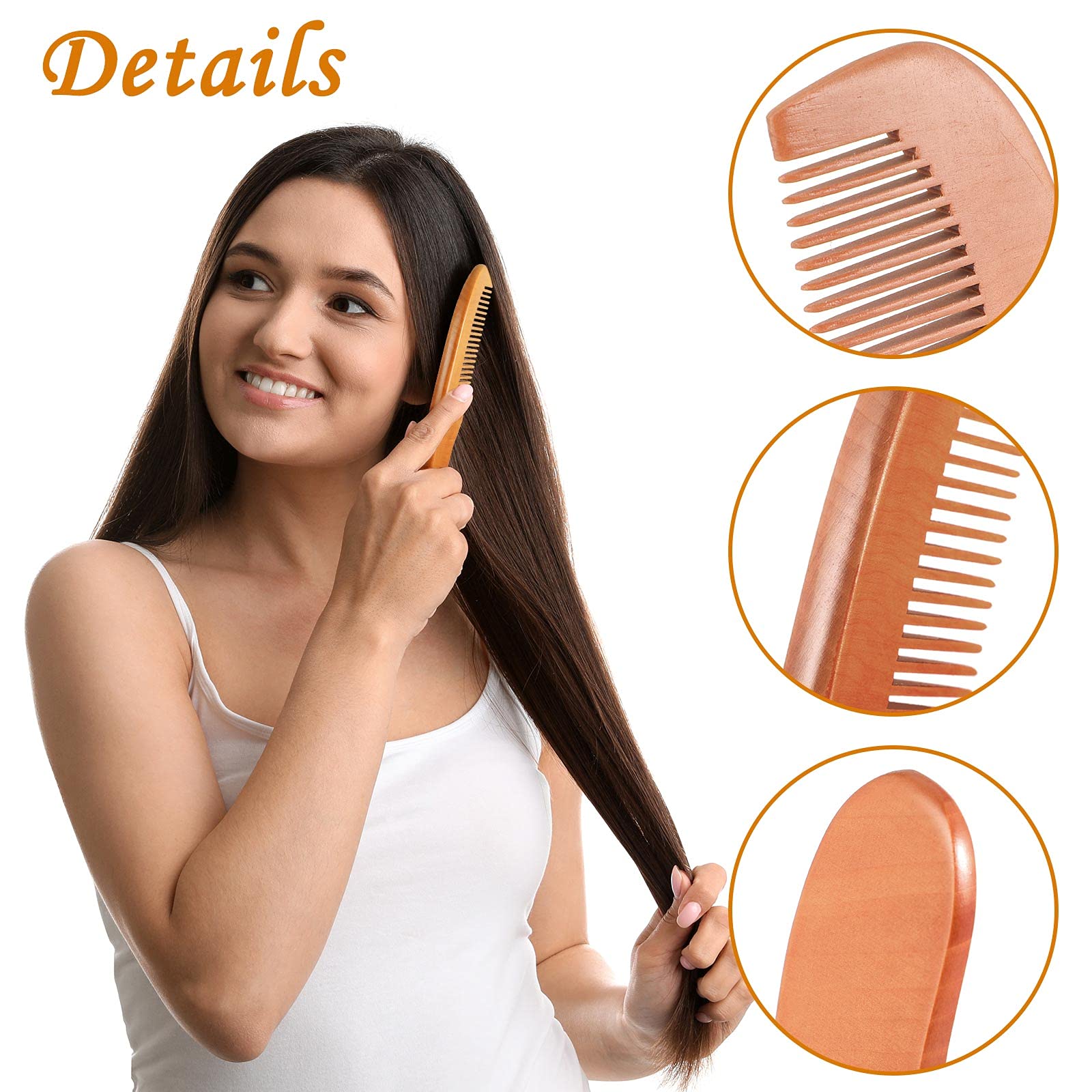 Patelai 6 Pcs Wooden Combs for Women Men, Natural Sandalwood Comb Set, Wide and Fine Teeth for Anti Static Hair Beard(Cute Style)