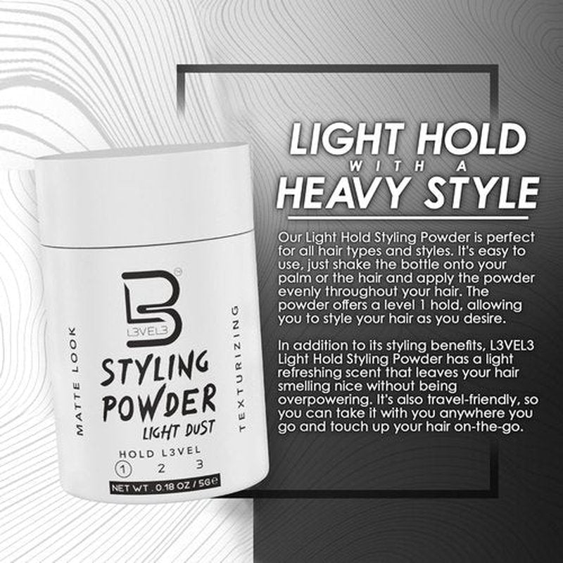 L3 Level 3 Travel Styling Powder - Small 0.18 oz for Travel - Natural Look Mens Powder (6, White)