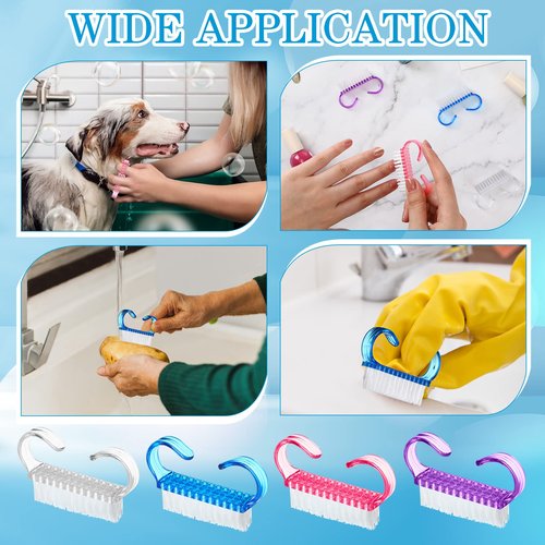200 Pcs Handle Grip Nail Brush Fingernail Scrub Cleaning Cleaner Nail Brushes Scrubber Bulk for Men Women Hands Feet Toes and Nails Pedicure, 4 Colors