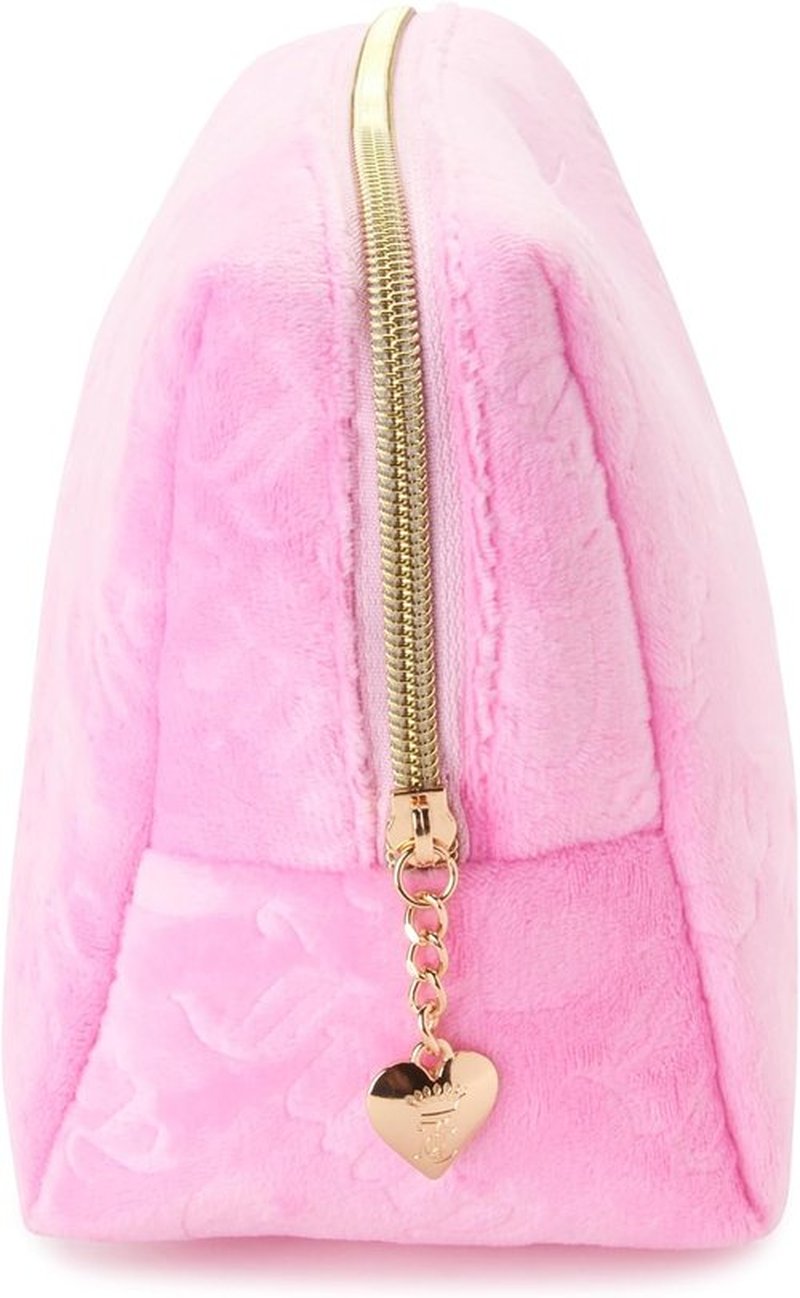 Juicy Couture Pink Makeup Bag - Stylish Velour Organizer for Travel Essentials | Zip Top Wedge Design