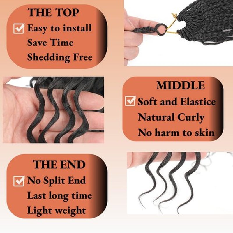 pojui 18 Inch Ocean Wave Crochet Hair 8 Packs - Synthetic Pre-Looped Deep Wavy Curly Braiding Hair for Black Women, Boho Style Hair Extensions (18inch,1B - 8 Packs)