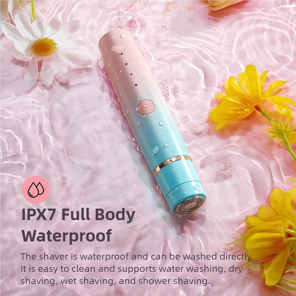 PanniOhye 4-in-1 Electric Facial Hair Trimmer for Women, Rechargeable Waterproof Eyebrow Epilator with Multiple Heads, Blue and Pink Gradient