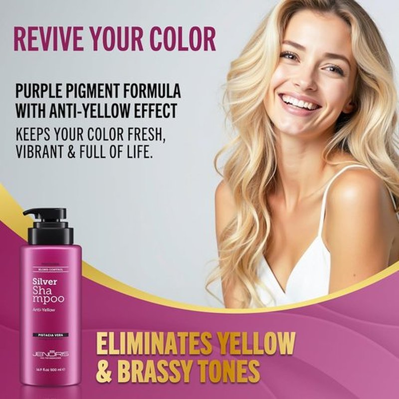Jenoris Silver Purple Shampoo - Neutralizes Yellow & Brassy Tones for Blonde, Gray & Lightened Hair | 16.9 Fl Oz