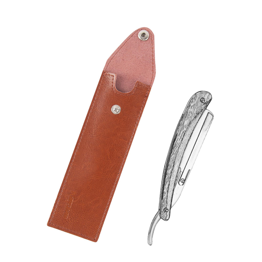 Kingshion Genuine Leather Straight Razor Cover, Protective Snap Closure Shaving Razor Sleeve, Travel Storage Pouch for Straight Edge Razors