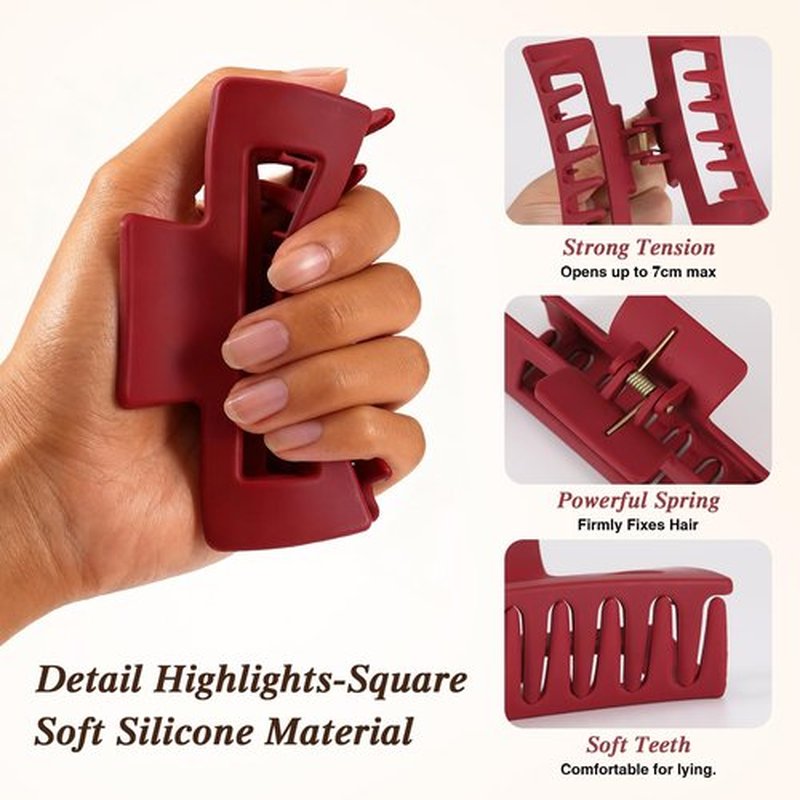 4 PCS Cloud Claw Clips for Women, Unsnappable Flexible Soft Clips, Strong Hold Hair Claws - Non-slip & Durable Rectangle, Cozy Hair Clip for Thick Curly Hair, All-Day Comfort, Valentine's Day Gift