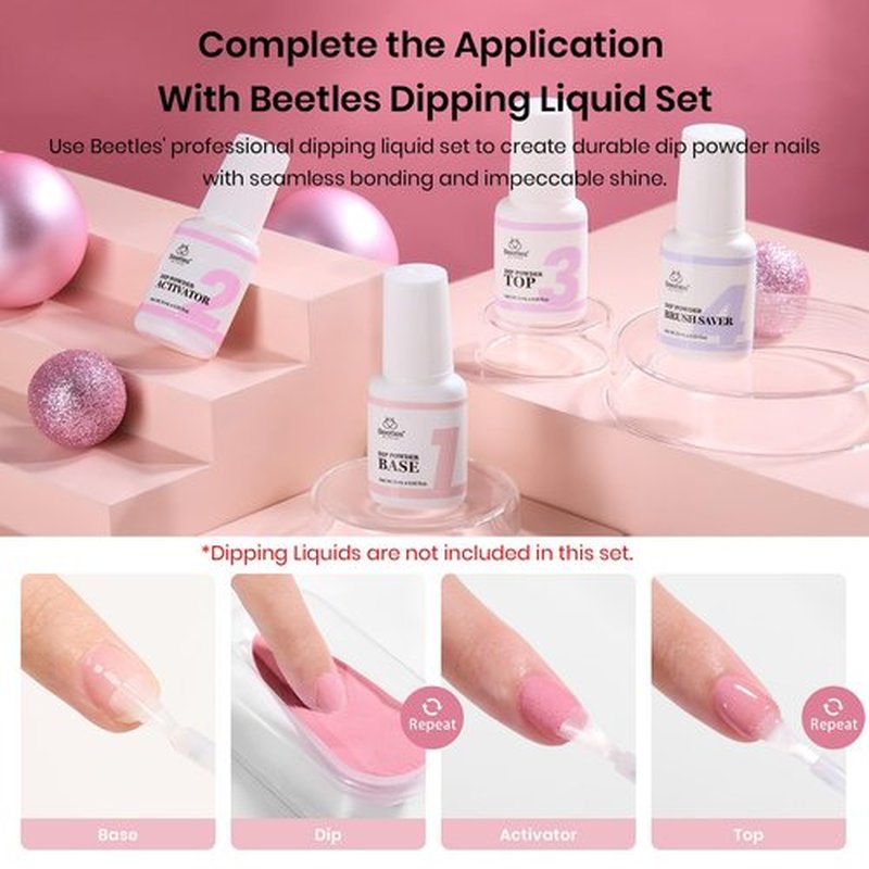 Beetles Pink Dip Powder Nail Kit 6 Color Nude Pink Brown Dip Nails Powder Starter Kit All Season Nail Dip Powder Kit No Need Nail Lamp DIY Salon at Home Valentines Gift for Women