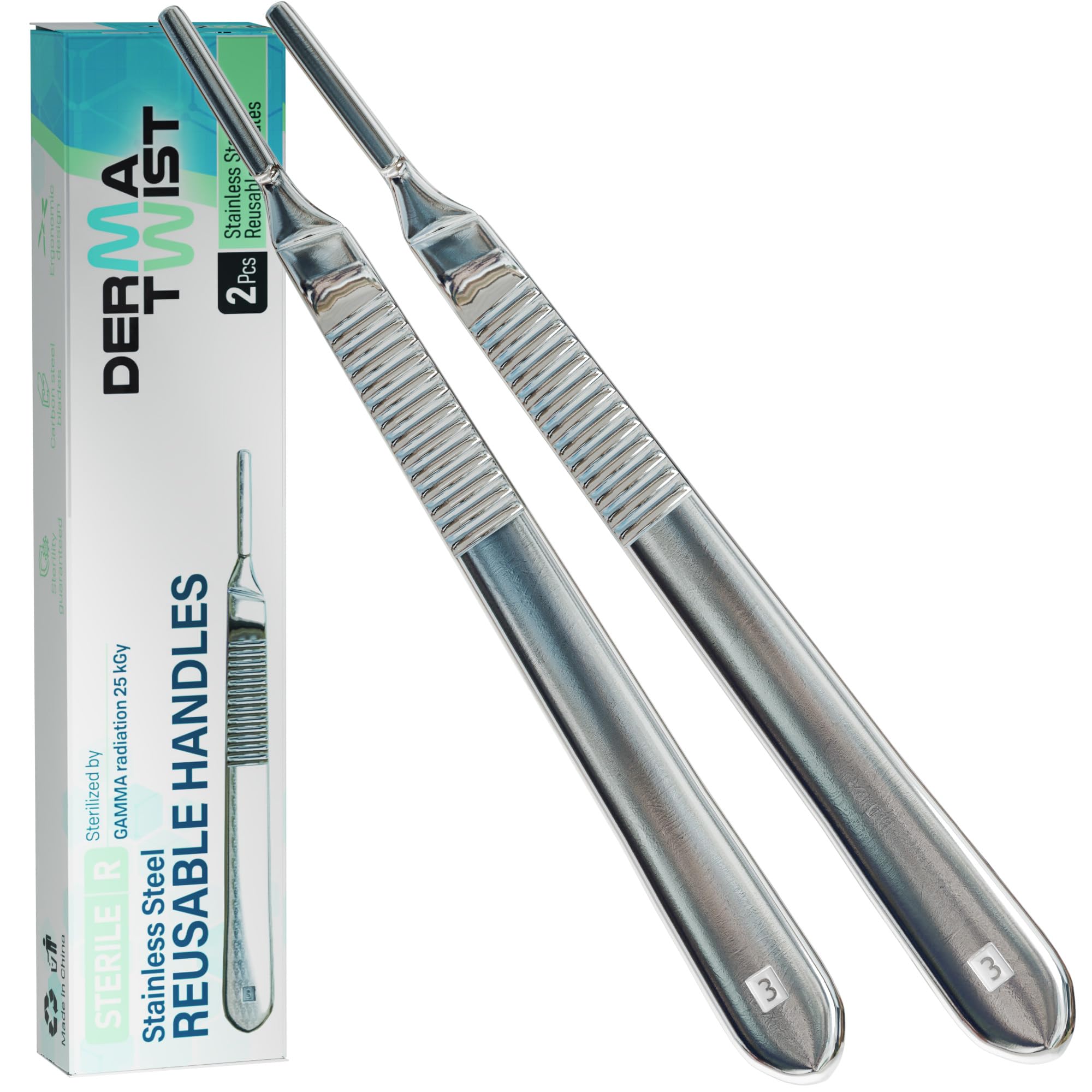 Pack of 2 Stainless Steel Scalpel Handle #3 – Dermaplane Handles