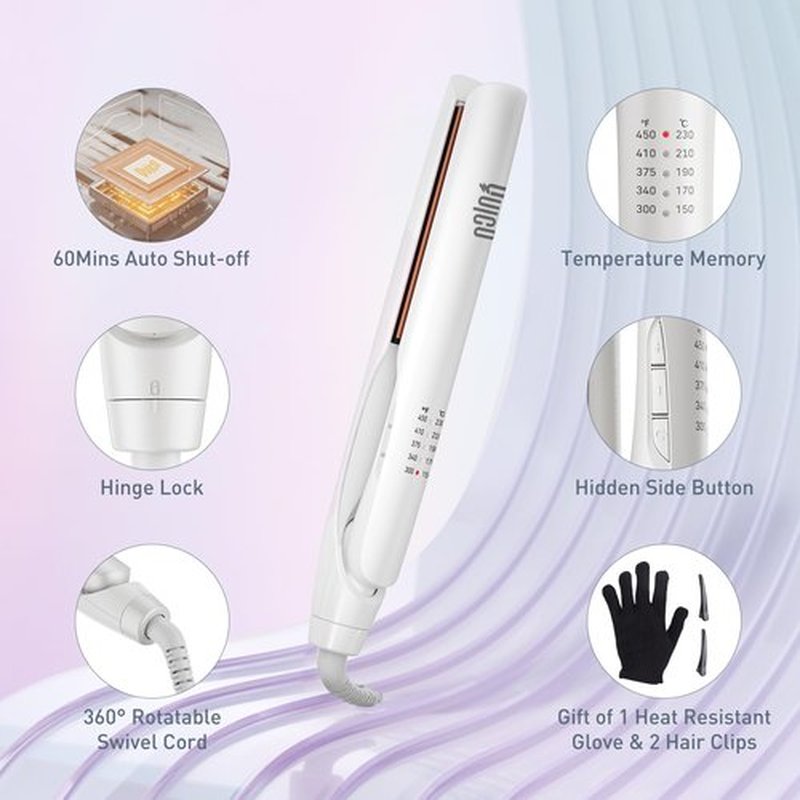 Quico Upgrade Hair Straightener, 100-240V Dual Voltage Travel Hair Straightener and Curler with 15s Heat Up, Professional Negative Ion Ceramic Flat Iron for Less Frizz, 5 Temp & Auto Shut-Off