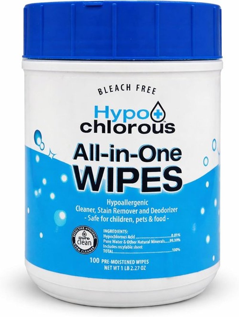 Hypochlorous Acid Wipes - 100 Count Non-Toxic Skin & Home Cleaner | Safe for Baby, Pet & Gym