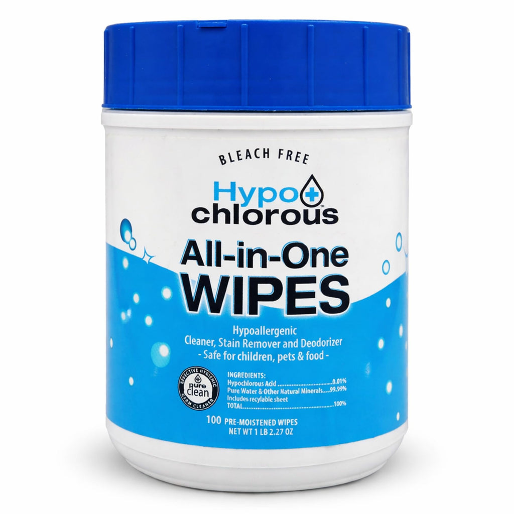 Hypo+Chlorous Hypochlorous Acid Wipes (2-Pack) – 200 Count Non-Toxic Cleaner for Skin, Baby, Pet, Home & Gym – Bleach-Free