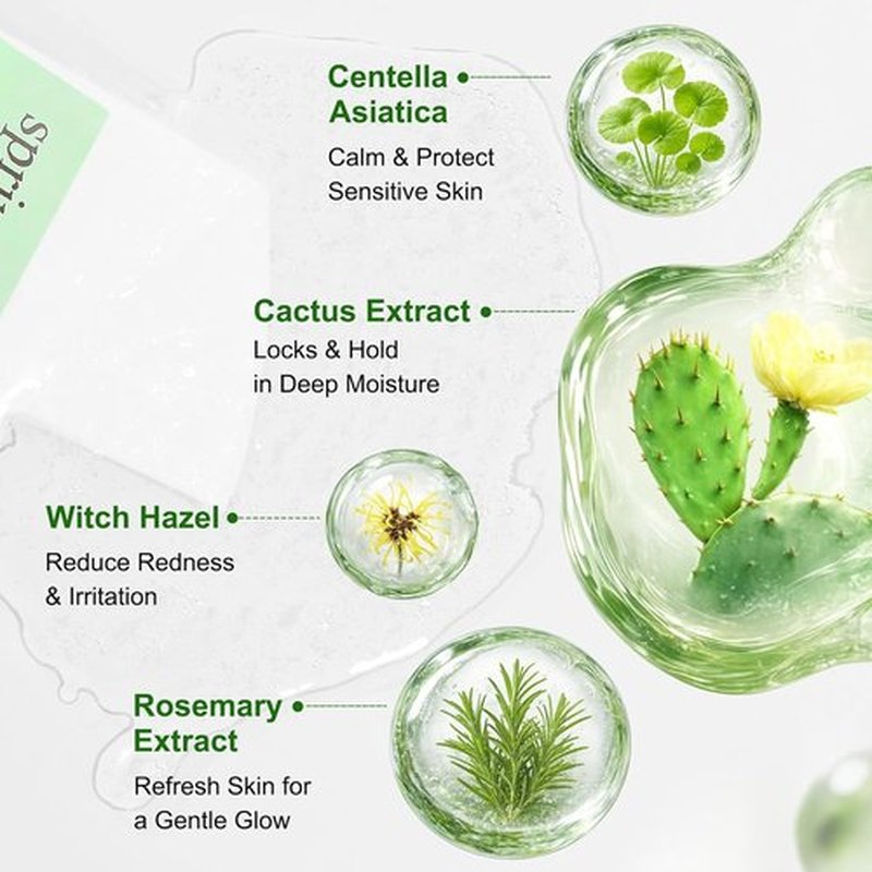 SPRINGSKY Hydrating Face Mask - Natural Cactus & Centella Asiatica for 24HR Moisture | 4 Count