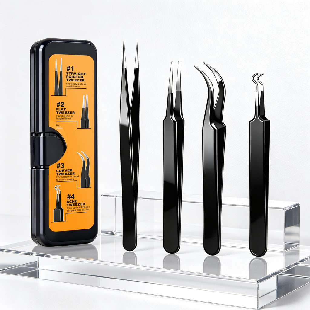 G.CATACC 4-Pack Precision Tweezers Set, Curved and Pointed Tweezer