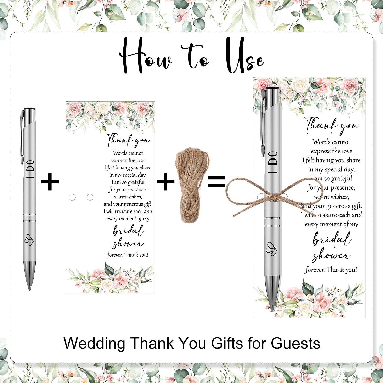 Chiisong 50 Sets Bridal Shower Favors for Guests Wedding Pens Bulk with Thank You Cards Bridal Shower Retractable Ballpoint Pen for Guest Gifts Game Prizes Wedding Souvenirs (Floral)