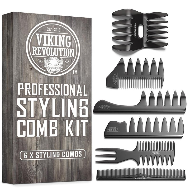 Viking Revolution Professional Styling Hair Combs for Men (6 Pieces) - Mens Comb for Hair Styling, Texturizing, Grooming and Detangling - Anti-Static, Durable and Easy to Clean