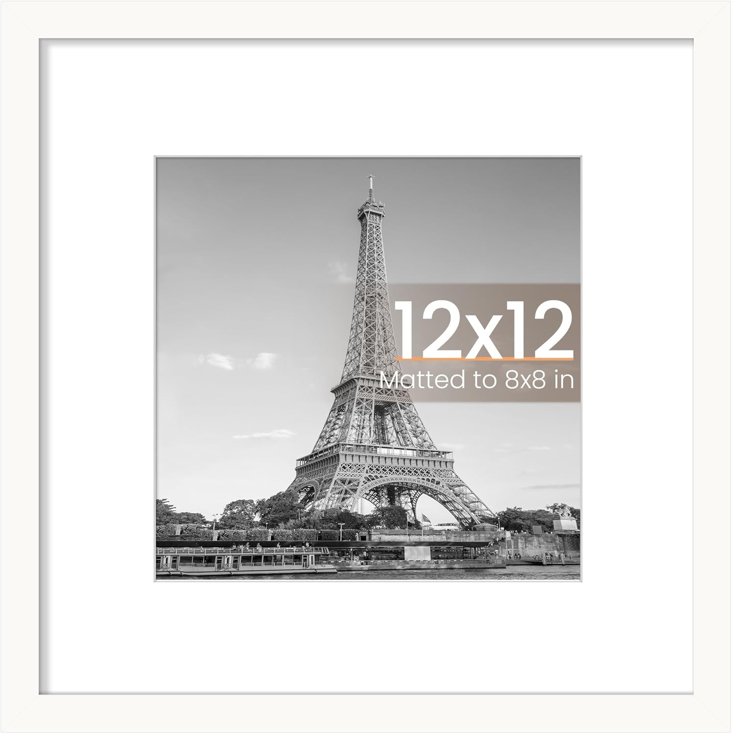 Upsimples 12x12 Picture Frame - Display 8x8 Photos with Mat or 12x12 Without | White, Single Pack
