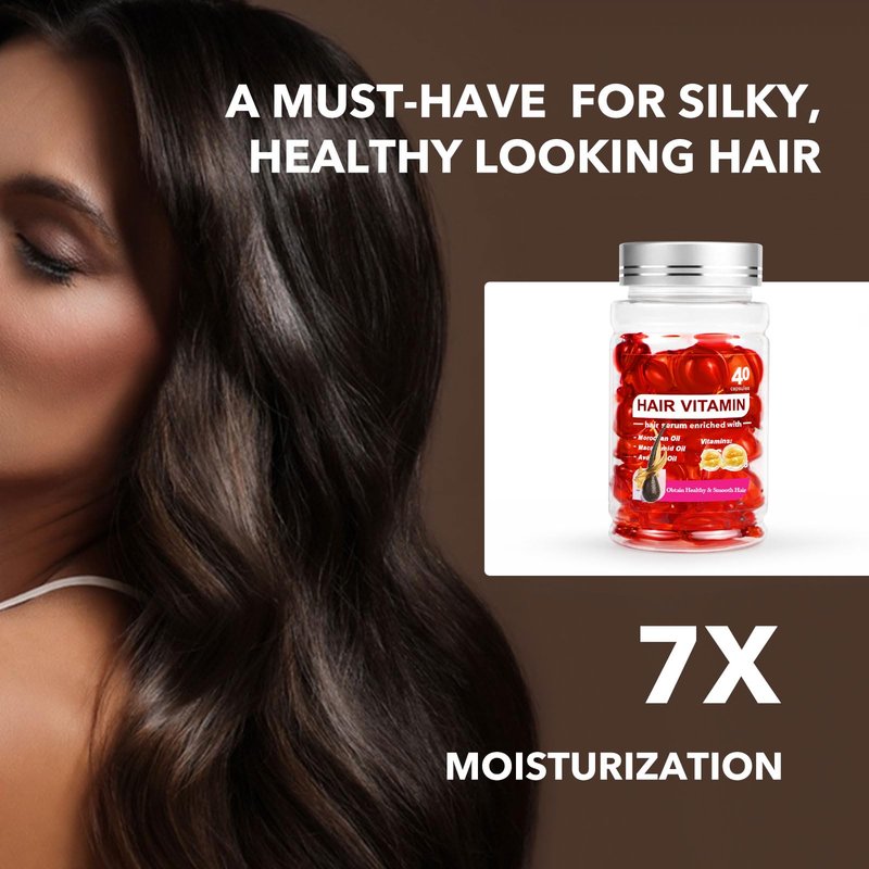 Zenbora Hair Vitamin Serum, Vitamin E Oil Capsules for Hair Growth, Body Skin Hydration & Anti-Oxidant & Anti-Aging, Leave-in with Argan Macadamia/Avocado/Moroccan Oil, Easily Absorb-40 Count