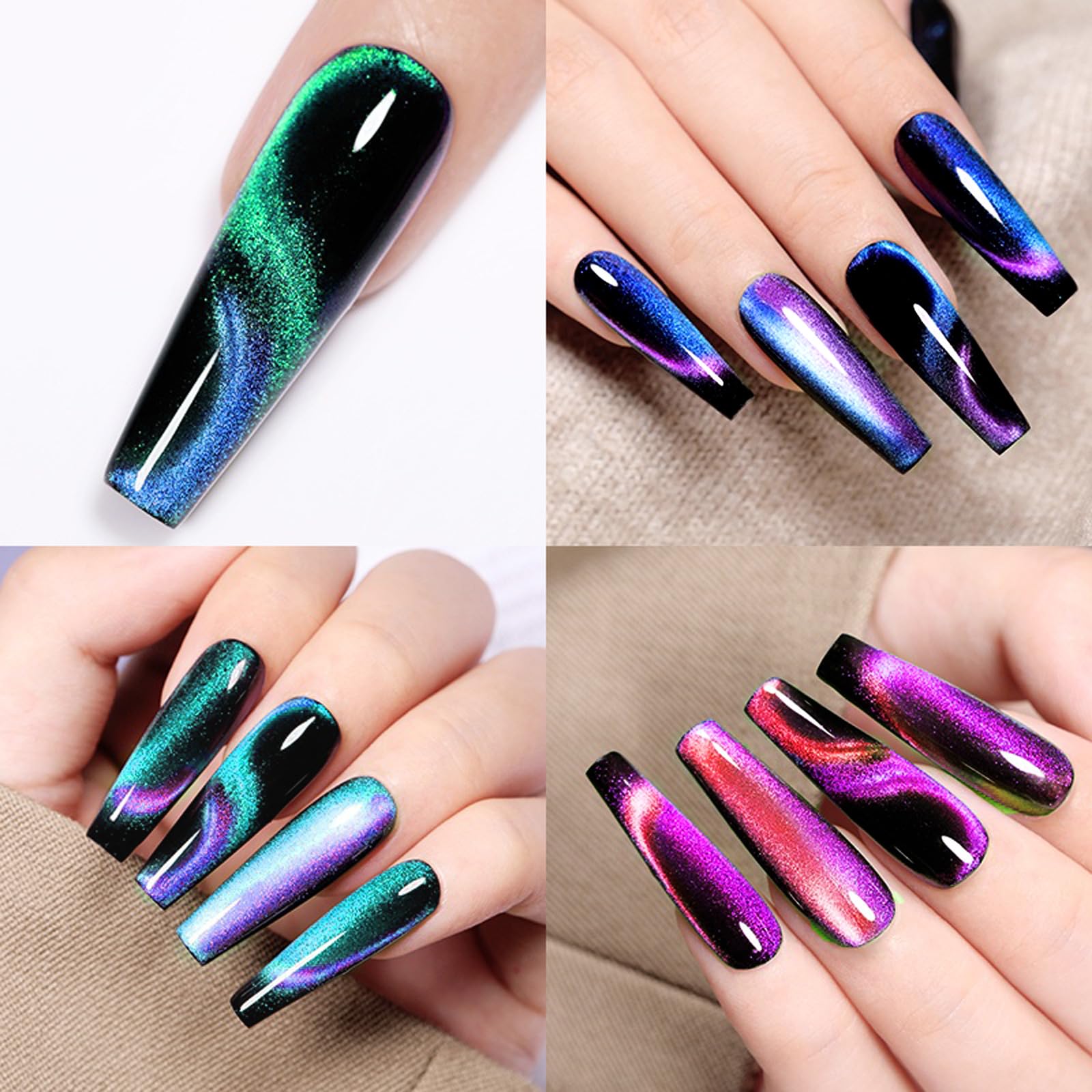 YEPYEPGO 9D Cat Eye Gel Nail Polish Set 8 Colors, Cat Eye Gel Polish with Magnet, Magnetic Cateye Chameleon Galaxy Effects Professional Use for Salon