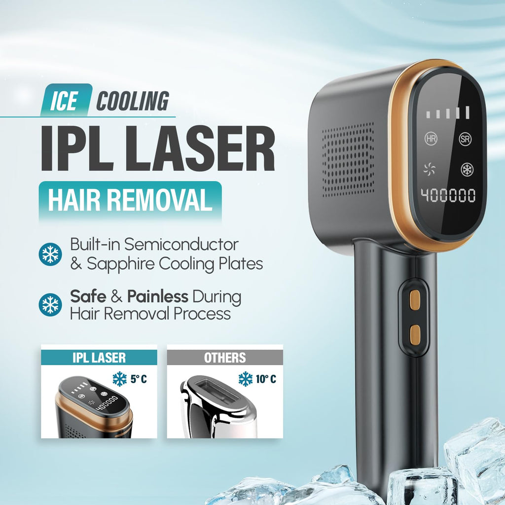 Herbishh At-Home Hair Reduction Handset with Cooling Care, Adjustable Intensity Levels, Dual Mode Personal Grooming Tool for Face & Body, Smooth Skin Light-Based Beauty Tool for Women & Men (Black)