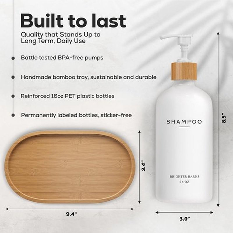 Brighter Barns White Shampoo and Conditioner Dispenser Set - Stylish Shower Pump for Bathroom Decor | Ideal for Hotels and Airbnbs
