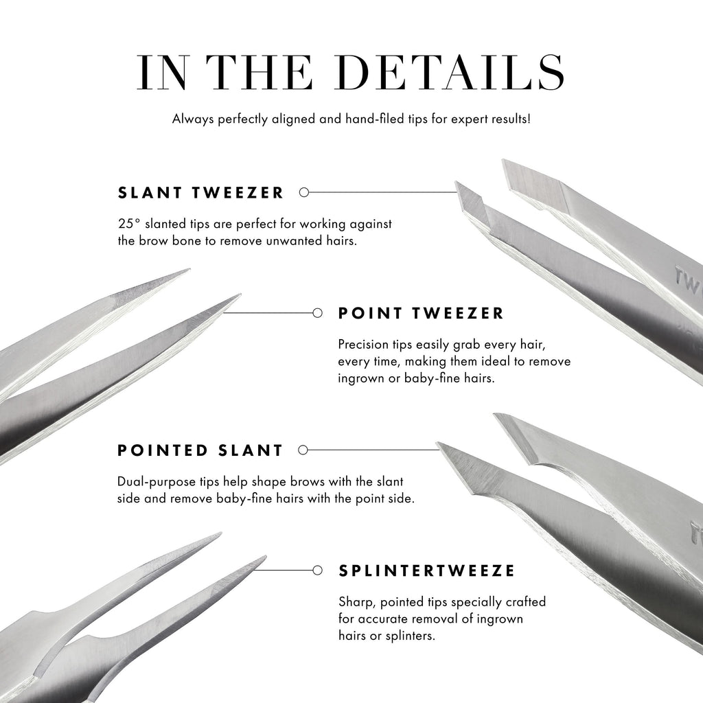 Tweezerman Steel Point Tweezer, Silver, 2 x 6 inches, Modern, Professional Quality for Eyebrow Precision, Facial and Ingrown Hair Removal