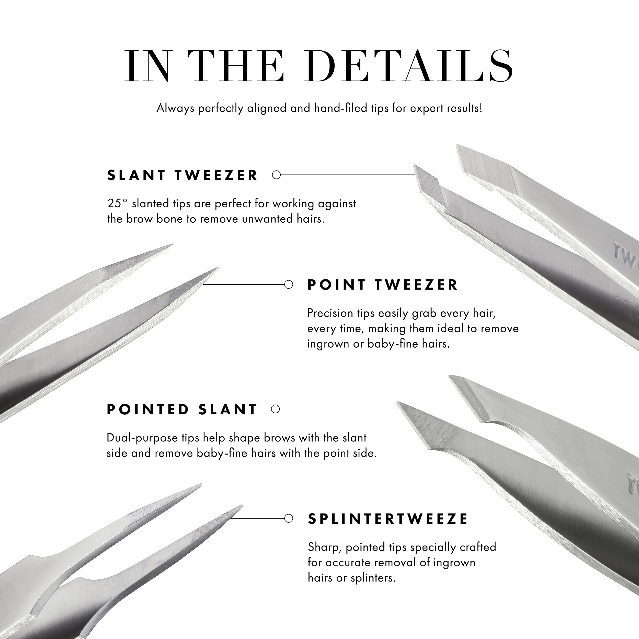 Tweezerman Steel Point Tweezer, Silver, 2 x 6 inches, Modern, Professional Quality for Eyebrow Precision, Facial and Ingrown Hair Removal