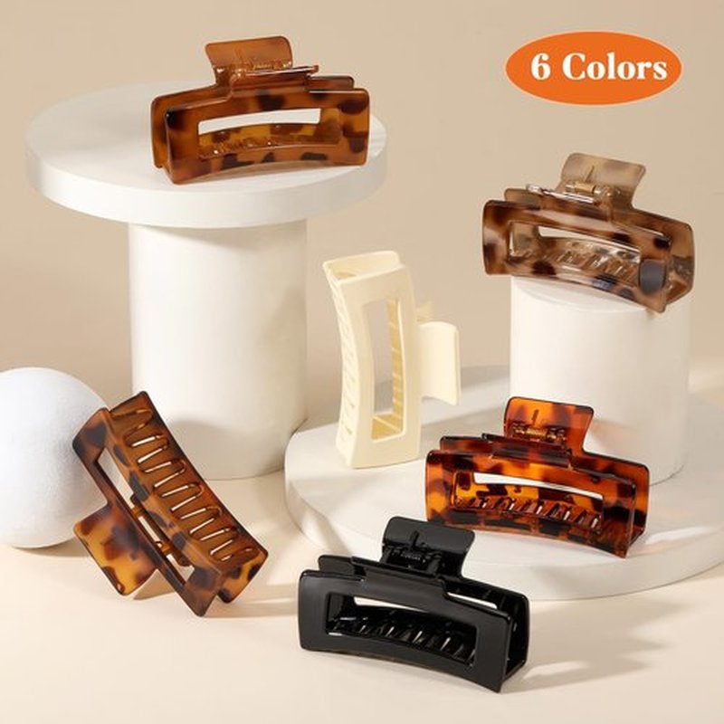 Auseibeely 6 Pcs Rectangle Tortoise Shell Claw Clip - 3.35 Inch Medium Hair Clips for Women and Girls, Non-slip Square Claw Clips for Thick/Thin Hair, Banana Jaw Clips Accessories for Gift