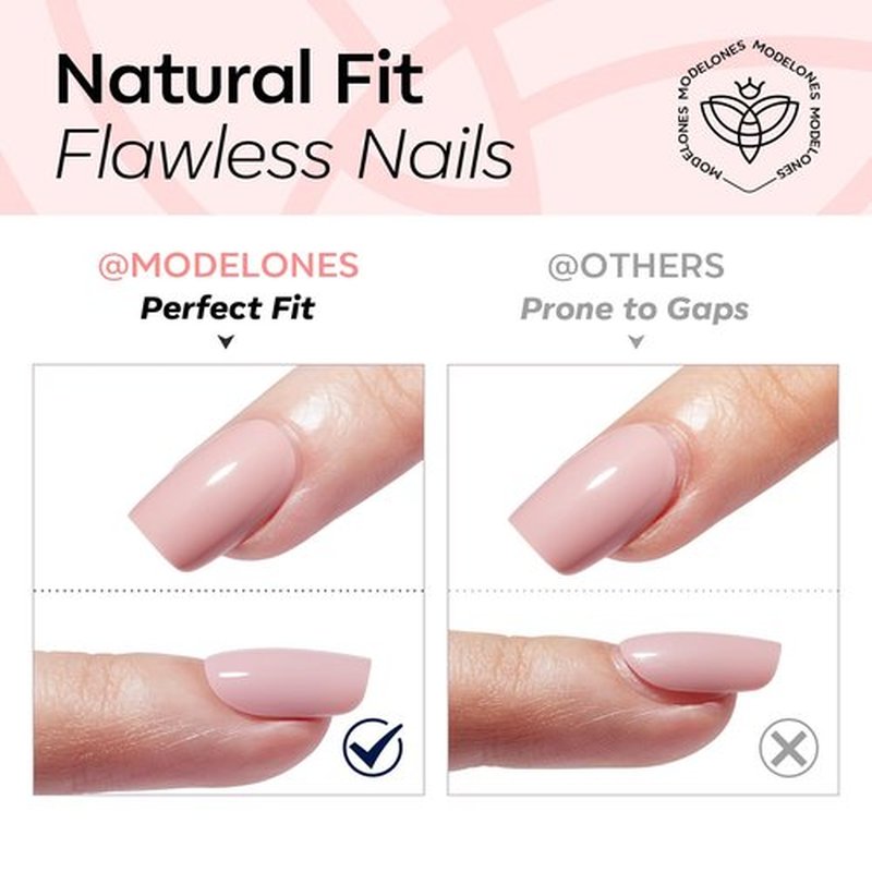 Modelones Extra Short Press on Nails, Semi-Transparent Squoval Fake Nails, Reusable Nail Kit with Nail Glue Adhesive Tabs Mini Nail File, Valentines Nails Press Ons 32Pcs 16 Sizes, Soft Pink