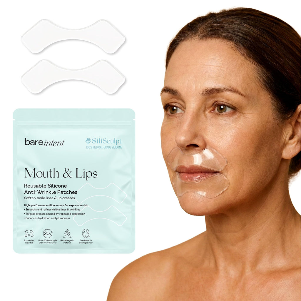 Bare Intent Reusable Silicone Anti-Wrinkle Patches for Mouth & Lip | Hypoallergenic, Moisturizing & Smoothing Wrinkle Patches for Crease, Marionette Fold & Smile Lines | 2 pack (1 set) | Up to 20 Uses
