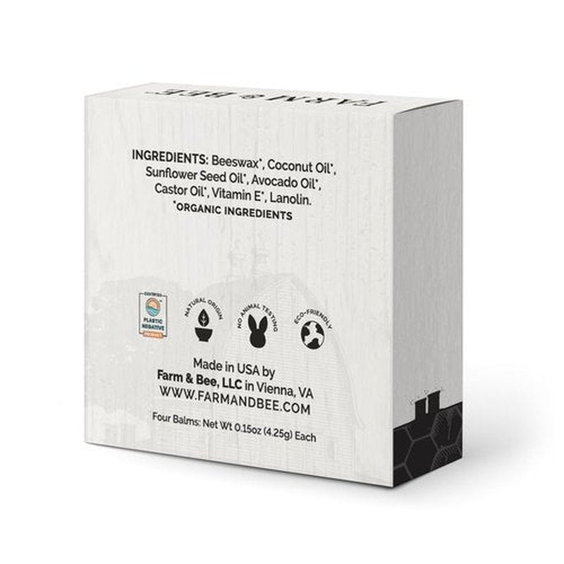 Natural Lip Balm - Organic & Natural Ingredients - Beeswax Based Moisturizing Lip Care Chapstick for Chapped Lips - Great Gift Idea - Farm & Bee - 0.15oz (Pack of 4 - Unscented)