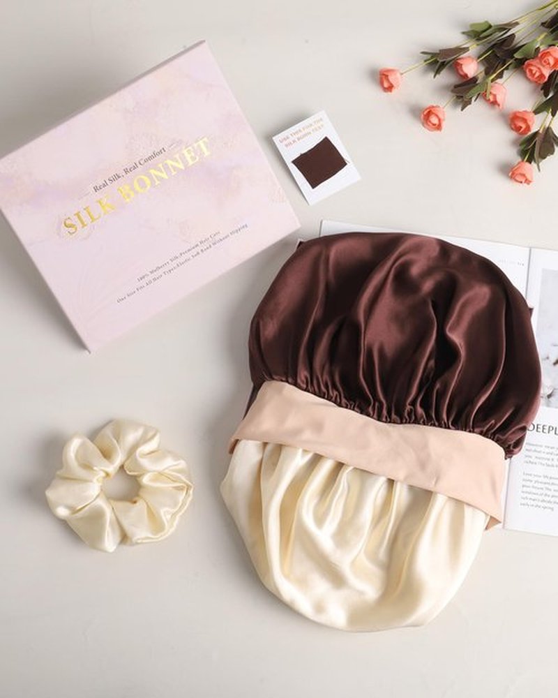 Mulberry Silk Bonnet Sleeping Women Curly Hair Bonnets Tie Band Double Layer Reversible Sleep Bonnet Silk Hair Wrap Sleep Cap