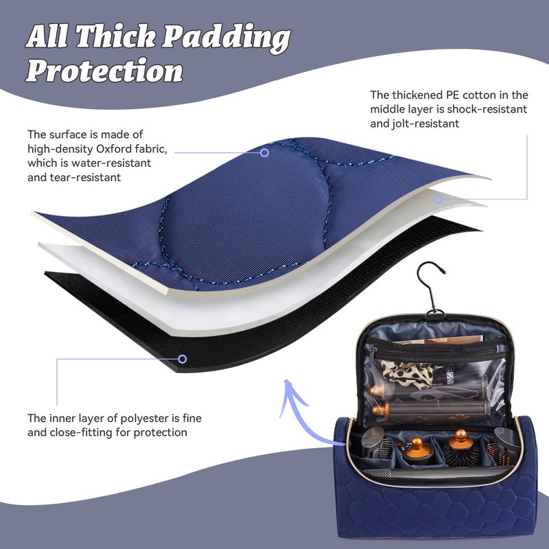 ZRSUN Travel Case for Dyson Airwrap Complete Styler, Portable Padded Storage Bag with Hanging Hook, Fits All Dyson Airwrap Models & Attachments, Blue