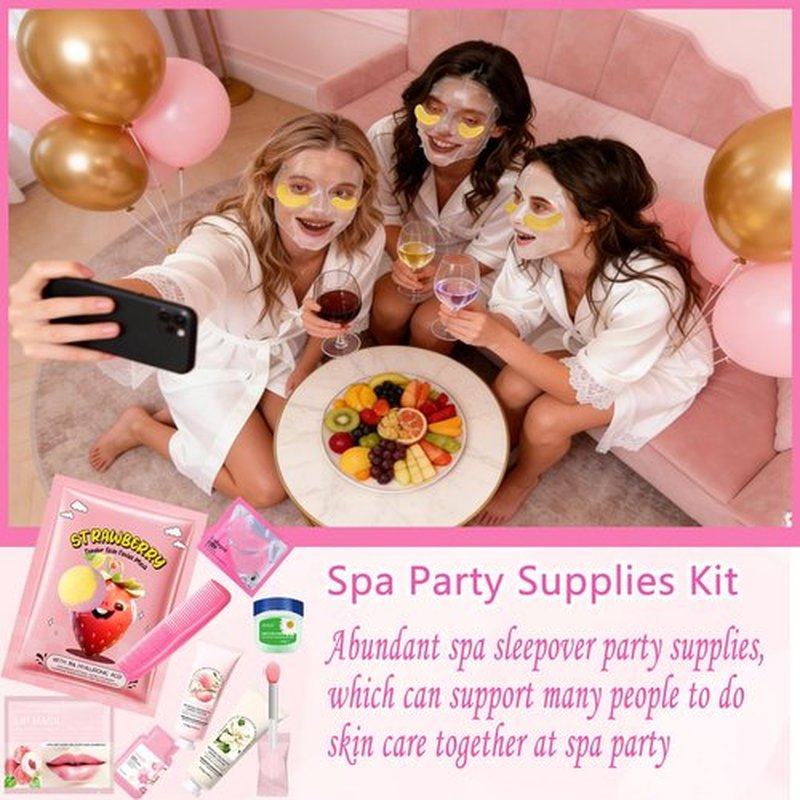 144 PCS Spa Party Supplies for Women, Spa Party Favors Include Face Masks Skincare,Hand Cream,Lip Mask,Comb and Foot Bath Bombs,Spa Birthday Sleepover Party Supplies for Women