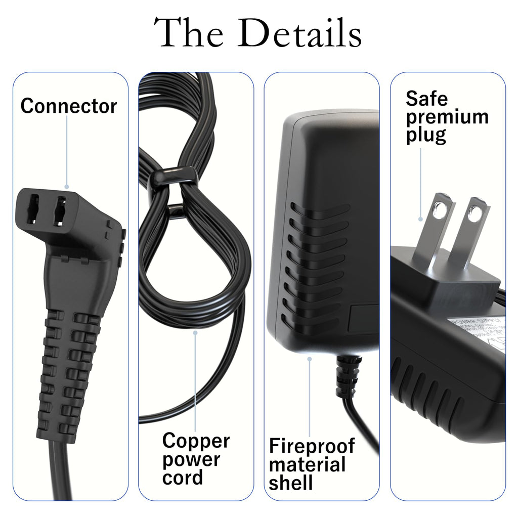 Charger Cord for Wahl Trimmer Models SS2L, WSS3L, for Wahl 9864SS, SS2L, WSS3L, 9818A, 5616L, 5701, 9818-5001, 9864, 9870, 9884L2, 9896, 9899 Lithium Ion Beard Trimmer Power Adapter Cord