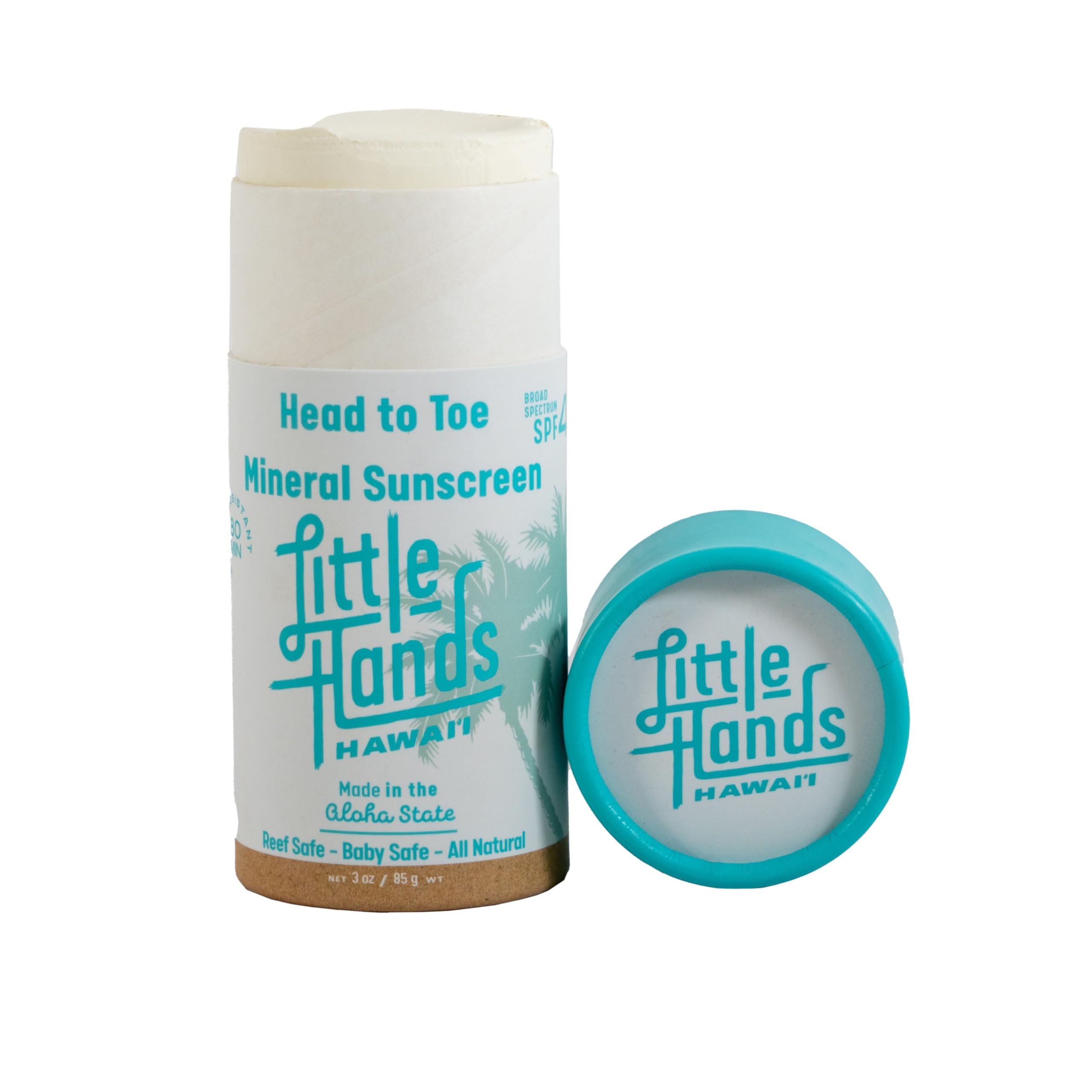 Little Hands Hawaii Mineral Sunscreen Stick SPF 40+ (3 oz) – Reef Safe Zinc Oxide Sunscreen for Face & Body, Water Resistant 80 Minutes, Biodegradable Push-Up Tube, Made in Hawaiii