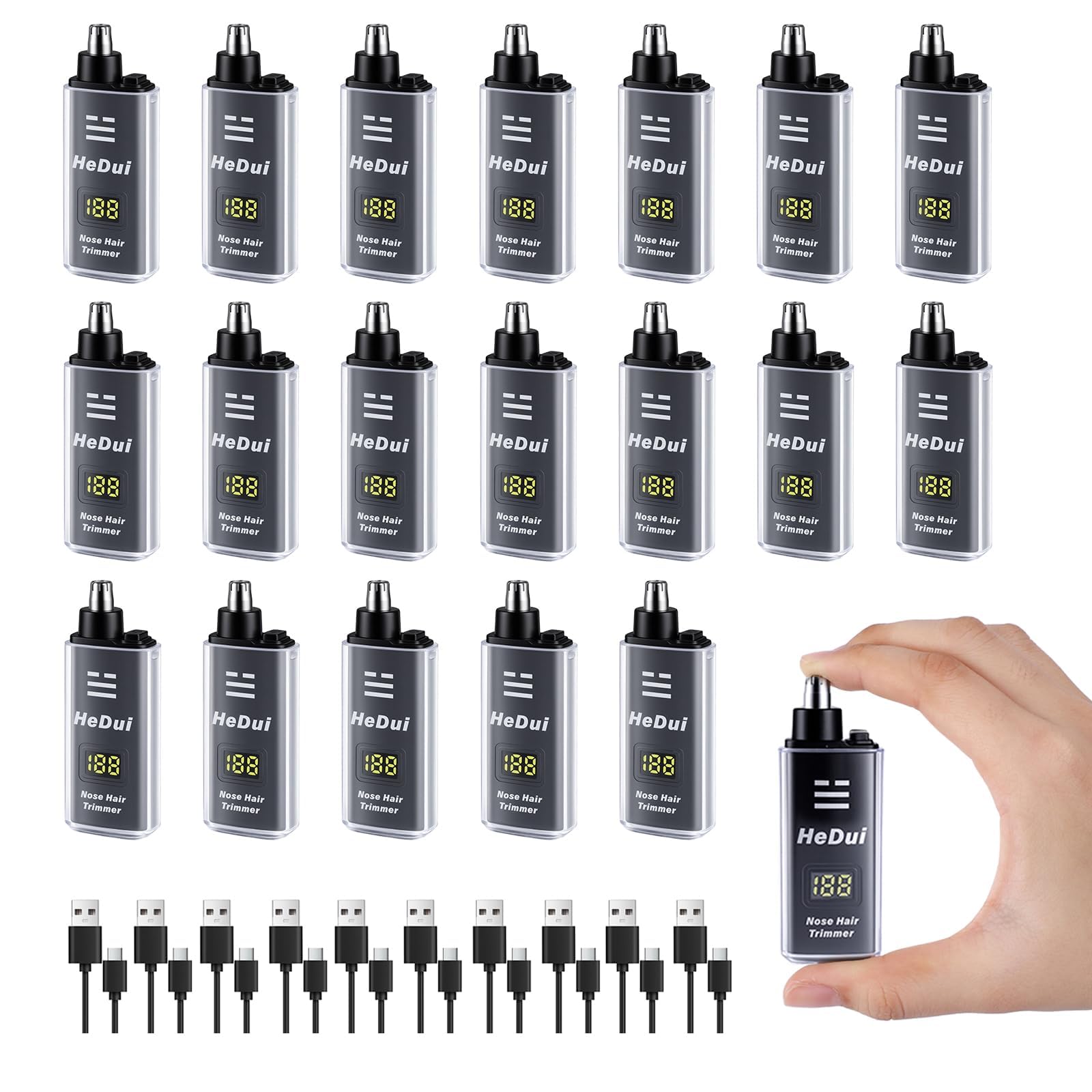 20 Pack Nose Hair Trimmer for Men and Women USB Rechargeable with Digital Display Nose and Ear Trimmer for Men Dual Edge Rotating Blades Easy Clean Detachable Head Compact and Travel Friendly