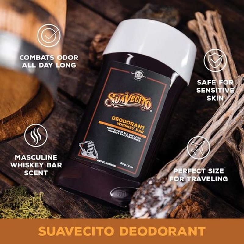 Suavecito Whiskey Bar Deodorant Stick - Aluminum-Free, All-Day Odor Protection for Men