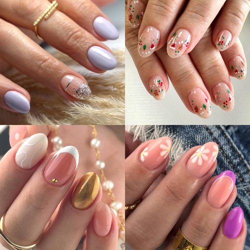LuckForever 288pc Almond Press On Nails Tips - Short, Oval, False, Artificial Fingernails with Adhesive Tabs for DIY Manicure