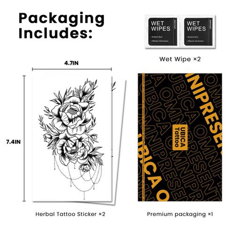 Tattoo Tech, 2 Sheets Large Semi Permanent Tattoo, Lasts 7-15 Days Sexy Temporary Tattoos(Flower), Waterproof and Non-Reflective, for Summer Beach, for Women Hip Buttocks Thigh, Unique Design