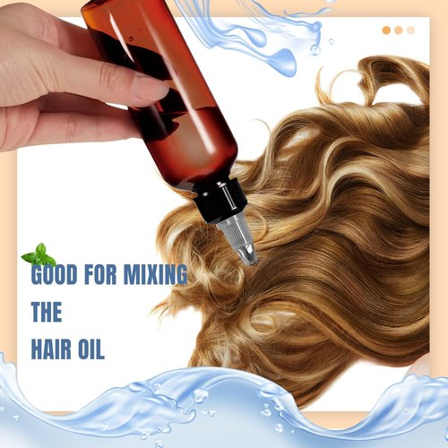 Barydat 24 Pcs 3.4 oz Amber Squeeze Bottle Twist Top Applicator Empty Hair Oiling Bottle with 4 Funnels Refillable Plastic Liquid Containers for Liquid Hair Oil Shampoo Lotion