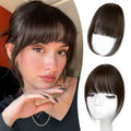 Mesariel Clip in Bangs Real Human Hair Fake Clip on Bangs for Women Dark Brown Air Wispy Fringe with Temples Curved Hairpieces for Daily Wear