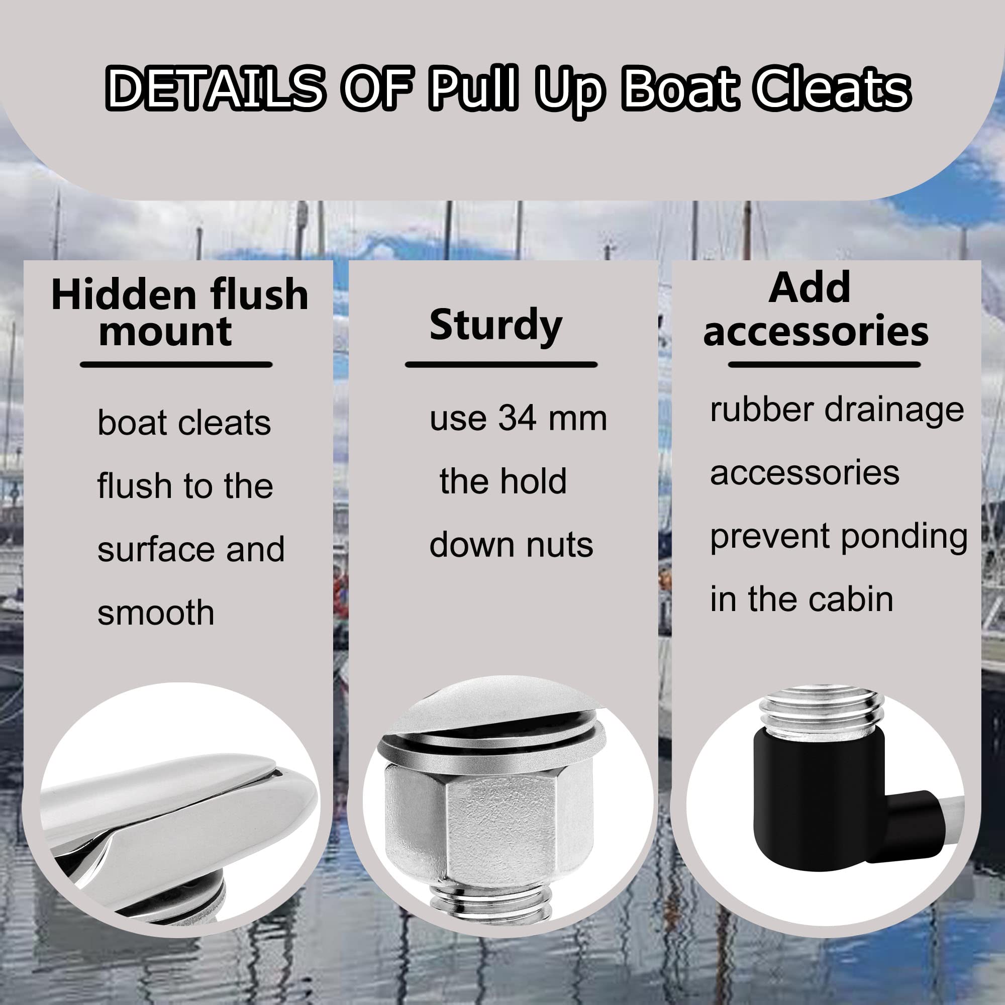 Searoam Pull Up Boat Cleats Retractable Boat Claet 316 Stainless Steel Hidden Flush Mount Cleat 5 Inch Pop Up Boat Cleats,Popup Cleat Yacht Marine Boat Dock Cleats Accessory